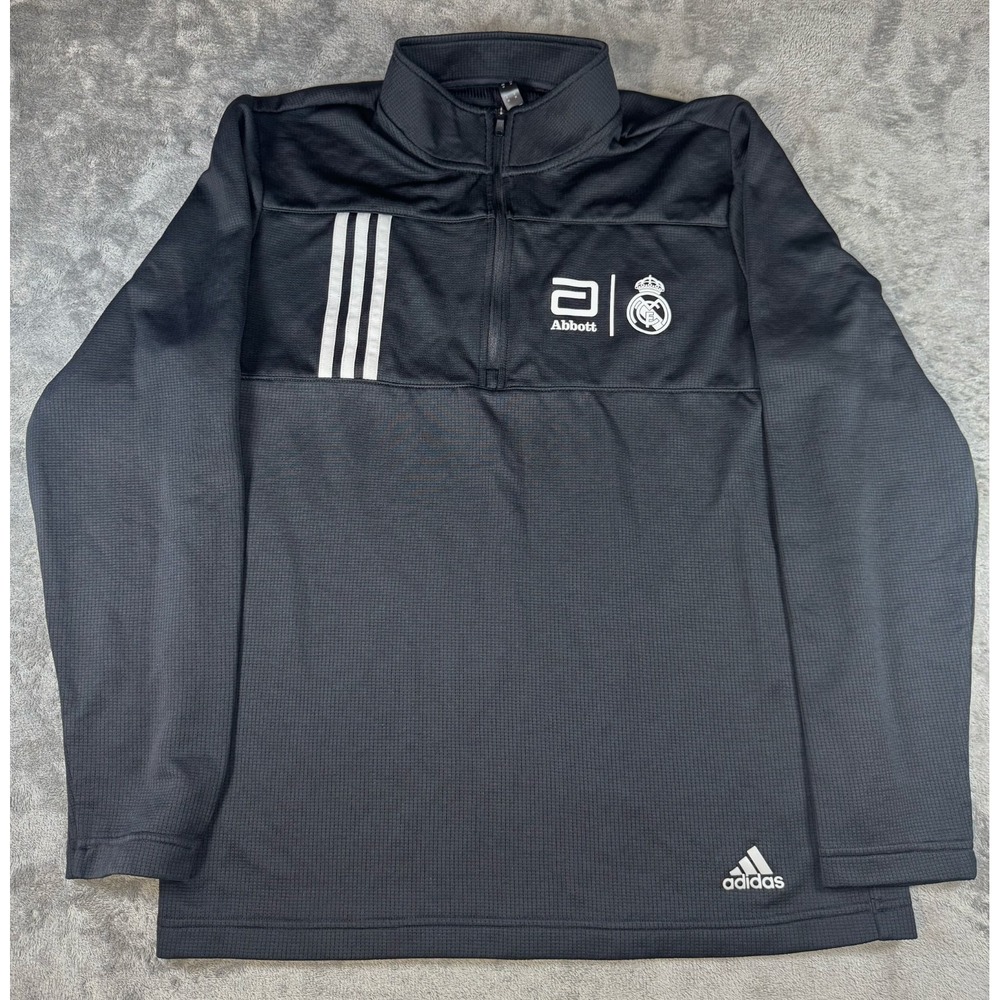 Real Madrid adidas ClimaCool 1/4 Zip Pullover Med  Abbott black 3 stripe FR4845